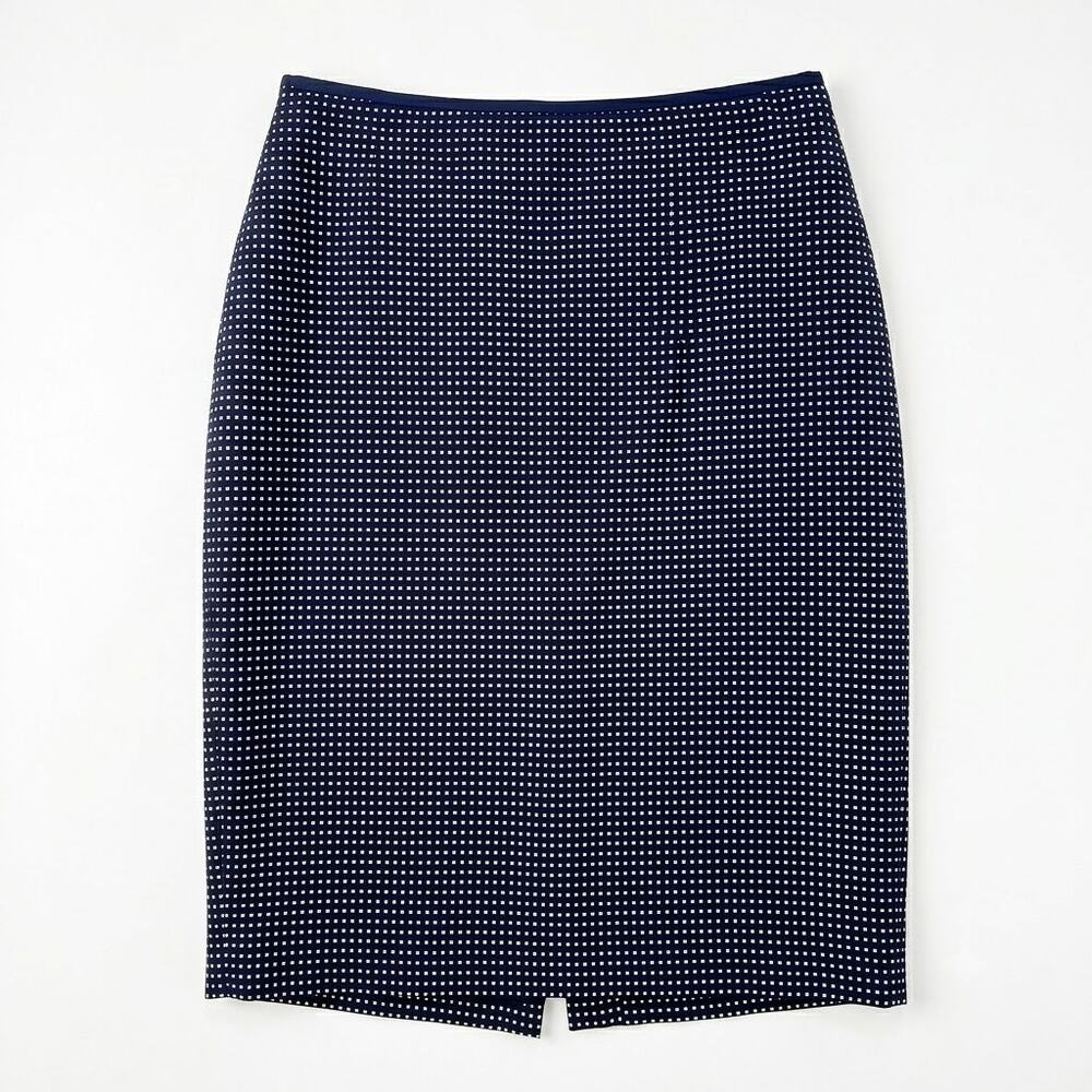 Ann Taylor Micro Square Dot Pencil Skirt Navy Blue White Work Career Womens 8
